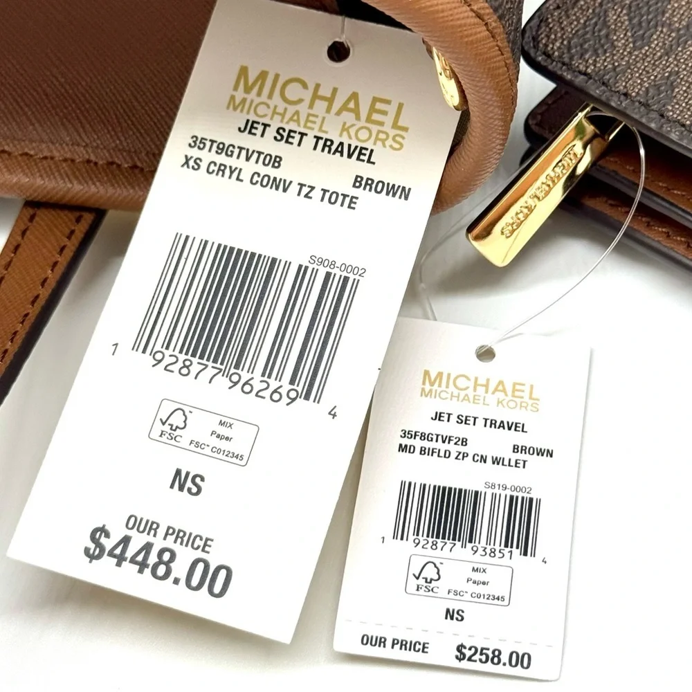 Michael Kors Jet Set Travel XS Logo Top-Zip Tote Bag & Matching Bifold Wallet
